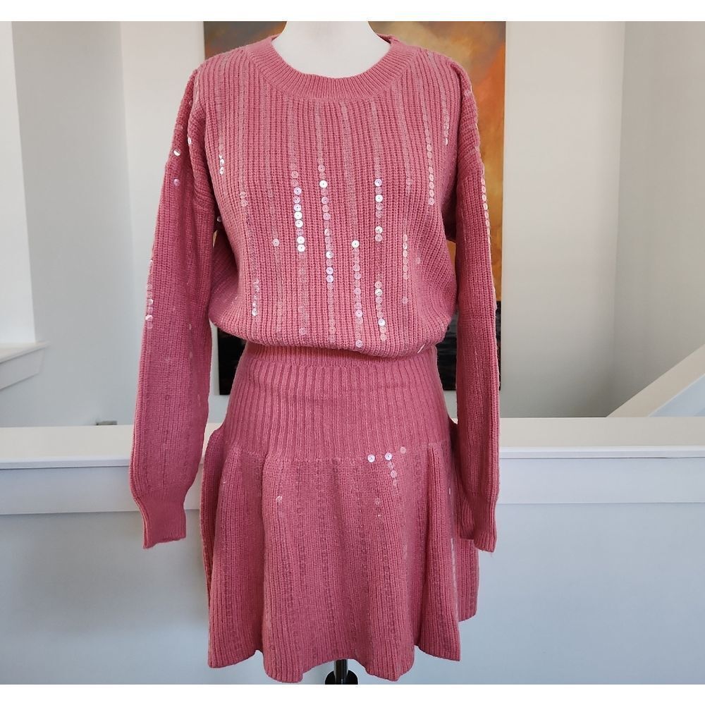 blue b. Collection Pink Sequin Knit Skirt Set SIZE S/M